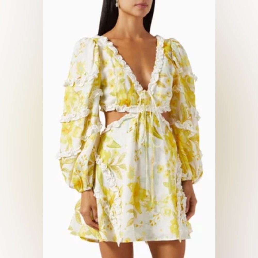 Elliatt Aztar NWT Dress - RARE! Yellow/White/Green floral linen mini